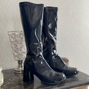Faux patent leather boots